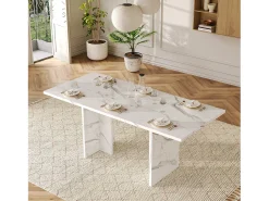 Mesa de comedor extensible - 140/180 x 80 x 75 cm - para 6 a 8 personas - estilo minimalista - MDF - mármol blanco