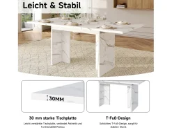 Mesa de comedor extensible - 140/180 x 80 x 75 cm - para 6 a 8 personas - estilo minimalista - MDF - mármol blanco