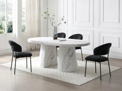 Mesa de comedor extensible de 6 a 12 personas en MDF - Efecto mármol blanco - CLOEVA