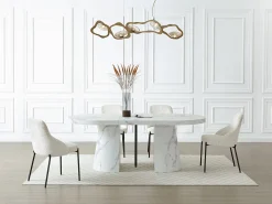 Mesa de comedor extensible de 6 a 12 personas en MDF - Efecto mármol blanco - CLOEVA