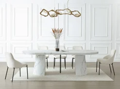 Mesa de comedor extensible de 6 a 12 personas en MDF - Efecto mármol blanco - CLOEVA