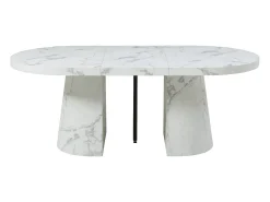 Mesa de comedor extensible de 6 a 12 personas en MDF - Efecto mármol blanco - CLOEVA