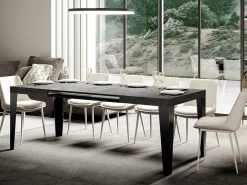Mesa de comedor extensible Flavio-Color Gris cemento-Soporte 2 pies-5 alargaderas finas-Ancho extensible