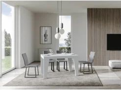Mesa de comedor extensible de madera Naxo.-Color Blanco-Soporte 4 pies-Alargaderas -Ancho extensible