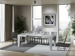 Mesa de comedor extensible de madera Kristo patas en V-Color Gris cemento-Soporte 4 pies-Alargaderas -Ancho extensible
