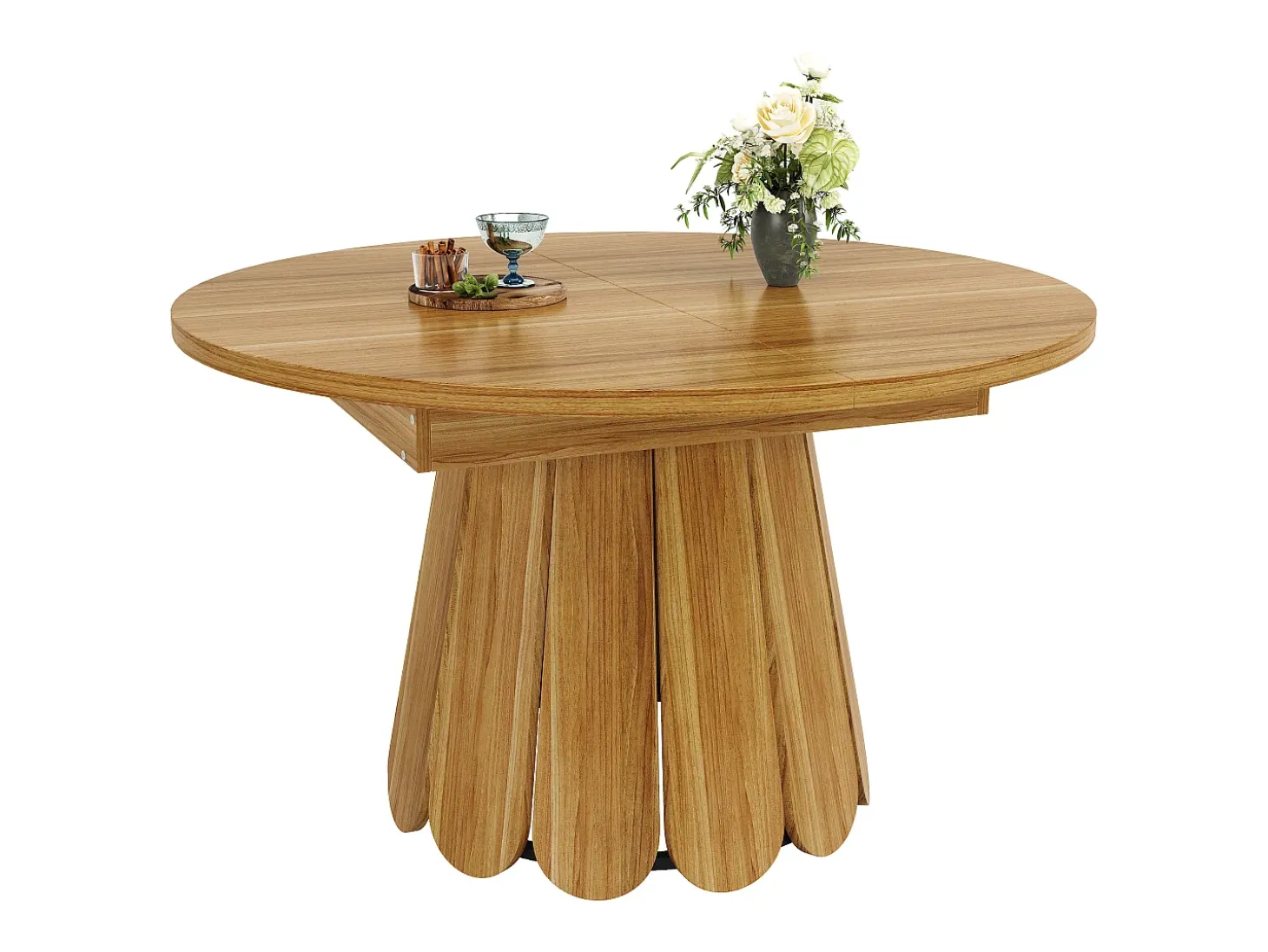 Mesa de comedor extensible - textura de madera - mesa redonda - 118-158 cm - 6 personas - Marrón