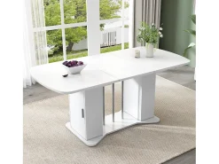 Mesa de comedor extensible para 4 a 6 personas con 2 puertas - 120/160 x 80 x 75 cm - Madera MDF - Blanco + patas plata