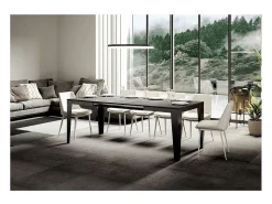 Mesa de comedor extensible evolución Flavio-Color Gris cemento-Ancho extensible