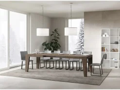 Mesa de comedor extensible de madera Naxo.-Color Blanco-Soporte 2 pies-5 alargaderas finas-Ancho extensible