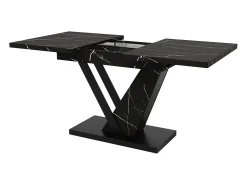 Mesa de comedor extensible (120-160×75×75,5 cm), MDF+Metal, con estampado de mármol negro