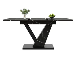 Mesa de comedor extensible (120-160×75×75,5 cm), MDF+Metal, con estampado de mármol negro