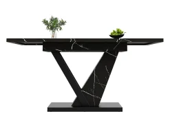 Mesa de comedor extensible (120-160×75×75,5 cm), MDF+Metal, con estampado de mármol negro