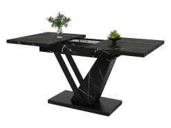 Mesa de comedor extensible (120-160×75×75,5 cm), MDF+Metal, con estampado de mármol negro