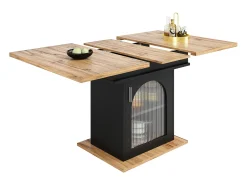 Mesa de comedor extensible en color blanco - Mesa de comedor con tres compartimentos de almacenamiento y puertas de cristal