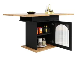 Mesa de comedor extensible en color blanco - Mesa de comedor con tres compartimentos de almacenamiento y puertas de cristal