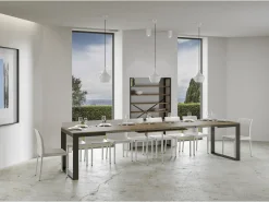 Mesa de comedor extensible tiroz-Color Marrón-Base y soporte con ruedas-Alargaderas -Ancho extensible
