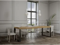 Mesa de comedor extensible tiroz-Color Natural-Soporte 4 pies-5 alargaderas gruesas-Ancho extensible