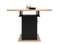 Mesa de comedor extensible para 6-8 personas con 1 puerta de cristal, tablero de chapa de madera veteada natural clara, cuerpo negro - 110/140x80x76cm