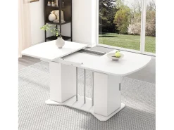 Mesa de comedor extensible 120/160 x 80 cm para 4 a 6 personas con almacenaje - Blanco