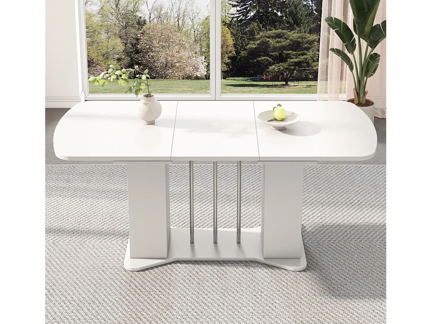 Mesa de comedor extensible 120/160 x 80 cm para 4 a 6 personas con almacenaje - Blanco