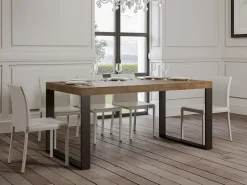 Mesa de comedor extensible tiroz-Color Marrón-Soporte 2 pies-5 alargaderas gruesas-Ancho extensible