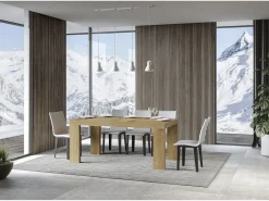 Mesa de comedor extensible de madera Ribo-Color Marrón-Soporte 4 pies-Alargaderas -Ancho extensible