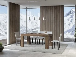 Mesa de comedor extensible de madera Ribo-Color Marrón-Soporte 4 pies-Alargaderas -Ancho extensible