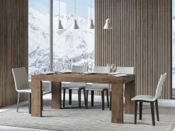 Mesa de comedor extensible de madera Ribo-Color Marrón-Soporte 4 pies-Alargaderas -Ancho extensible