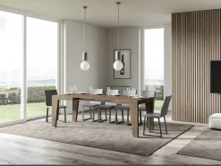 Mesa de comedor extensible de madera Naxo.-Color Marrón-Soporte 4 pies-5 alargaderas finas-Ancho extensible