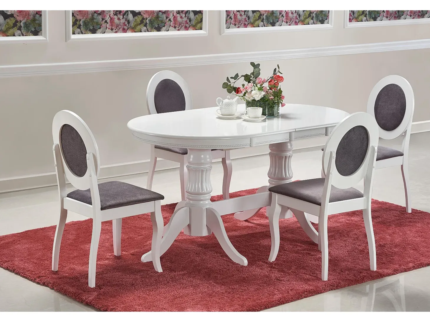 Mesa de comedor extensible Roma blanca con estructura de madera maciza