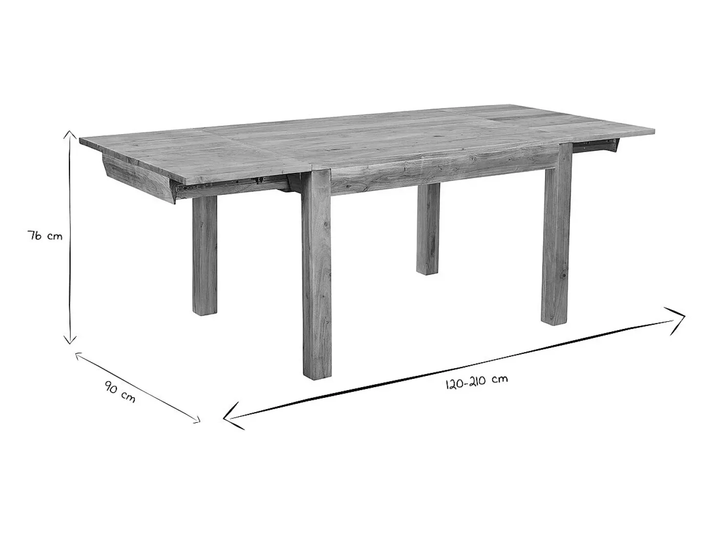 Mesa de comedor extensible en acacia maciza L120-210 cm BALTO