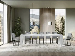 Mesa de comedor extensible de madera Kristo patas en V-Color Blanco-Soporte 4 pies-Alargaderas -Ancho extensible