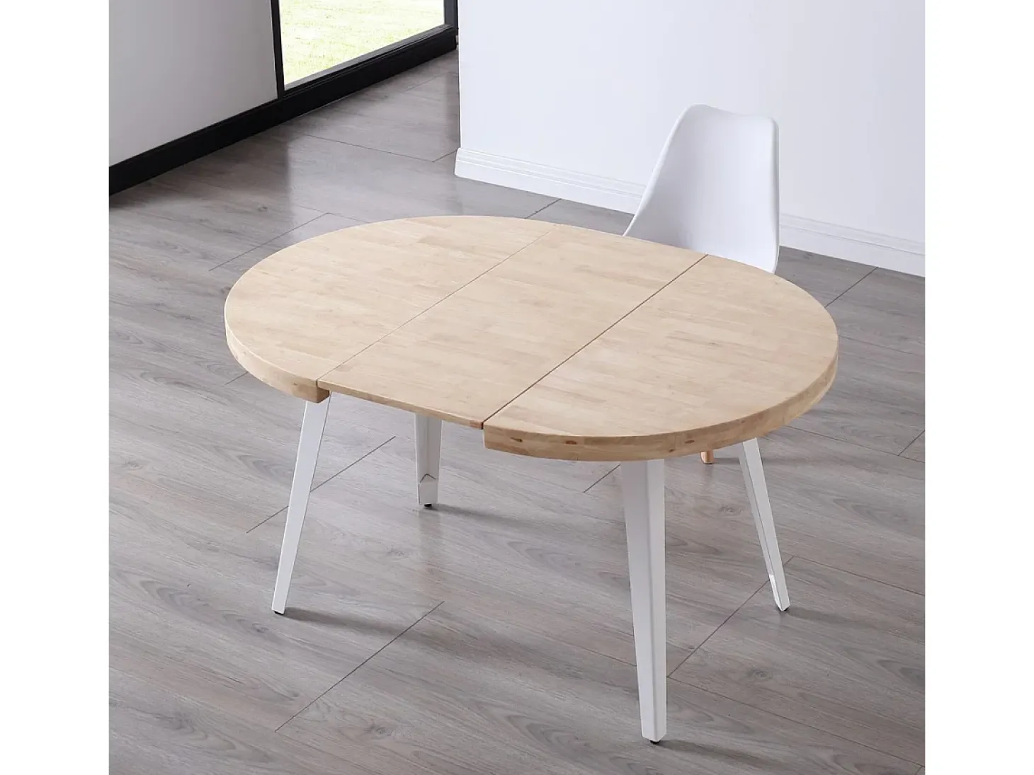Mesa de comedor extensible Berg diseño redondo roble nordish/blanco 76x120-160-200x120 cm Adec