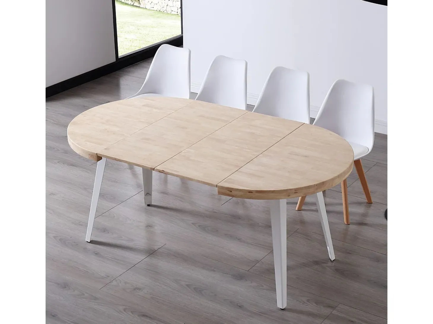 Mesa de comedor extensible Berg diseño redondo roble nordish/blanco 76x120-160-200x120 cm Adec