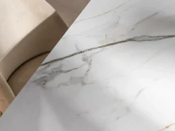 Mesa de comedor extensible de cerámica y metal - Efecto mármol blanco y beige - LOZIPA