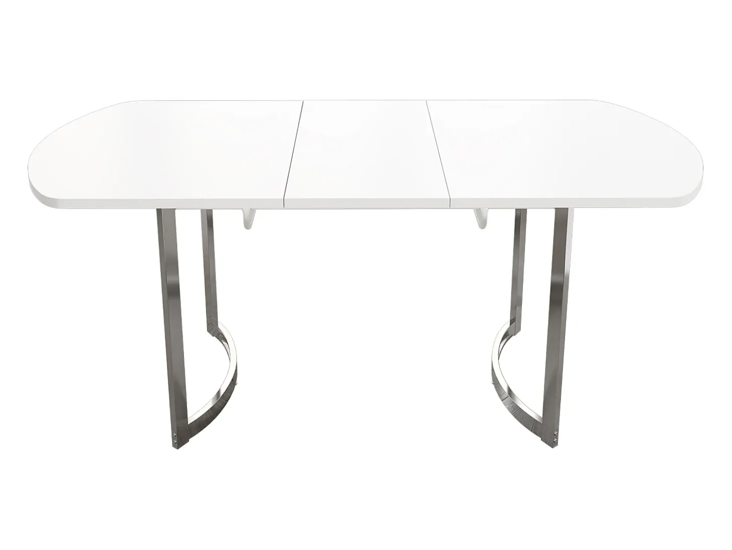 Mesa de comedor extensible, diseño moderno, MDF, blanco, patas de metal plateado (L140-180 x P80 x H75 cm)