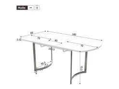 Mesa de comedor extensible, diseño moderno, MDF, blanco, patas de metal plateado (L140-180 x P80 x H75 cm)