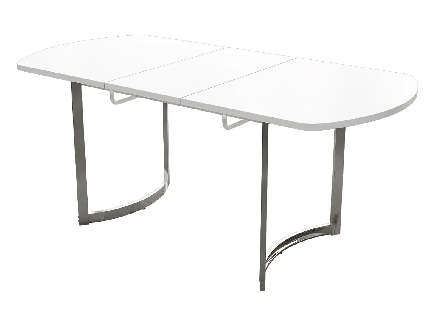 Mesa de comedor extensible, diseño moderno, MDF, blanco, patas de metal plateado (L140-180 x P80 x H75 cm)