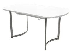 Mesa de comedor extensible, diseño moderno, MDF, blanco, patas de metal plateado (L140-180 x P80 x H75 cm)