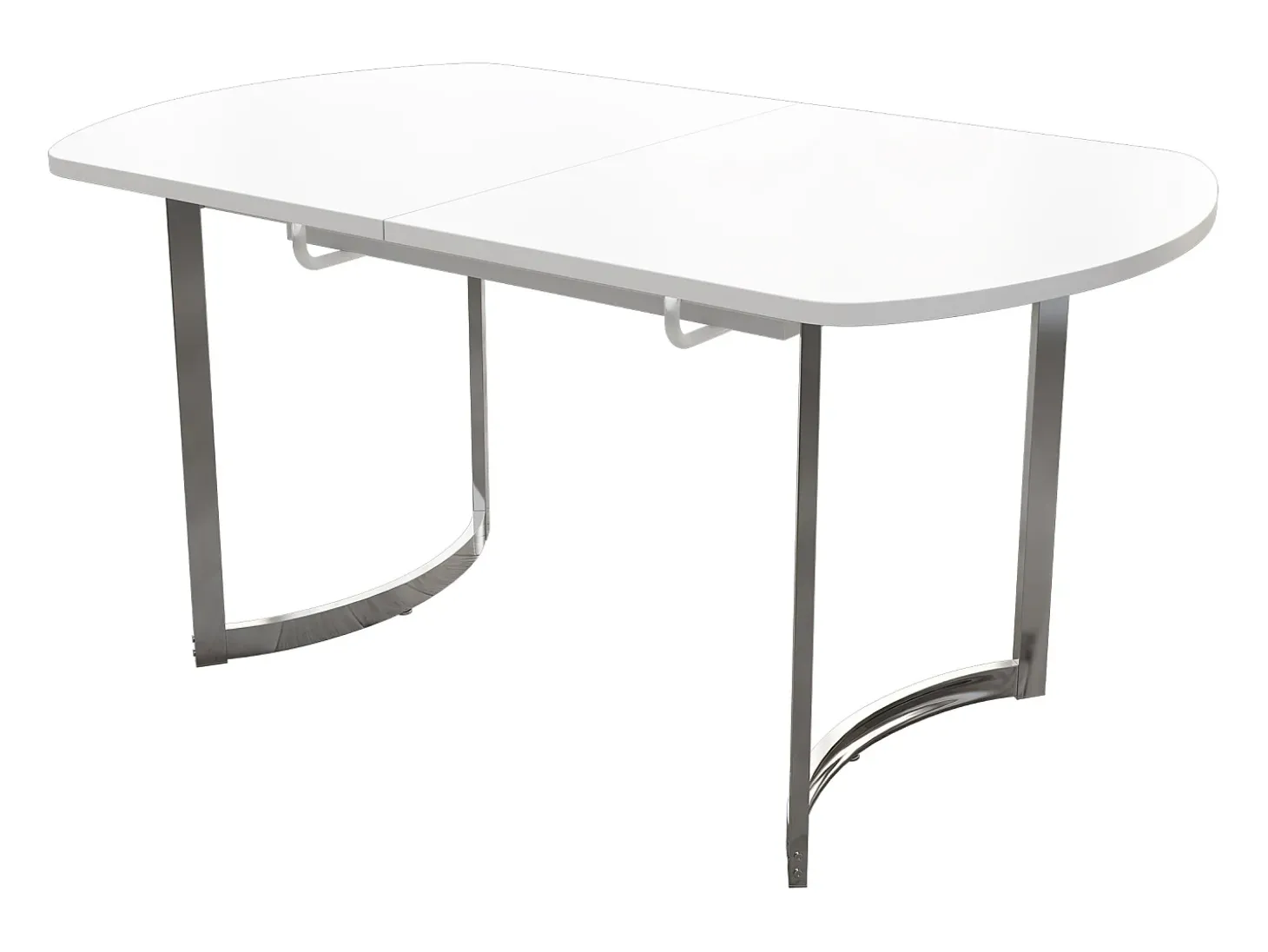 Mesa de comedor extensible, diseño moderno, MDF, blanco, patas de metal plateado (L140-180 x P80 x H75 cm)