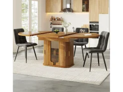 Mesa de comedor extensible para 6 personas - 118/158 x 118 x 77 cm - con 3 puertas + estantes - MDF - natural