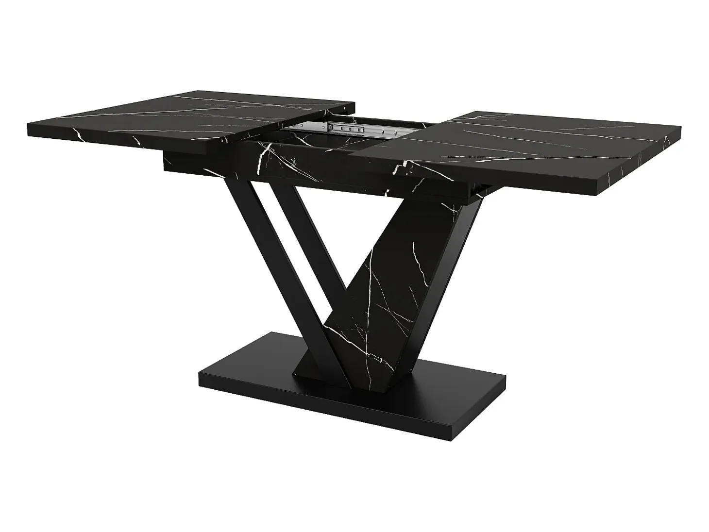 Mesa de comedor extensible para 4-6 personas 160x75cm en MDF con patas de acero regulables, chapa de mármol negro