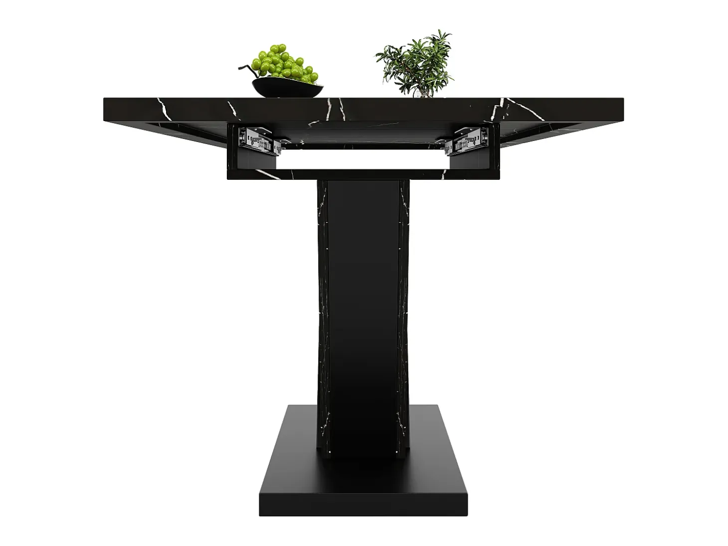 Mesa de comedor extensible para 4-6 personas 160x75cm en MDF con patas de acero regulables, chapa de mármol negro
