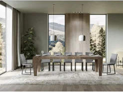 Mesa de comedor extensible de madera Kristo patas en V-Color Marrón-Soporte 4 pies-Alargaderas -Ancho extensible