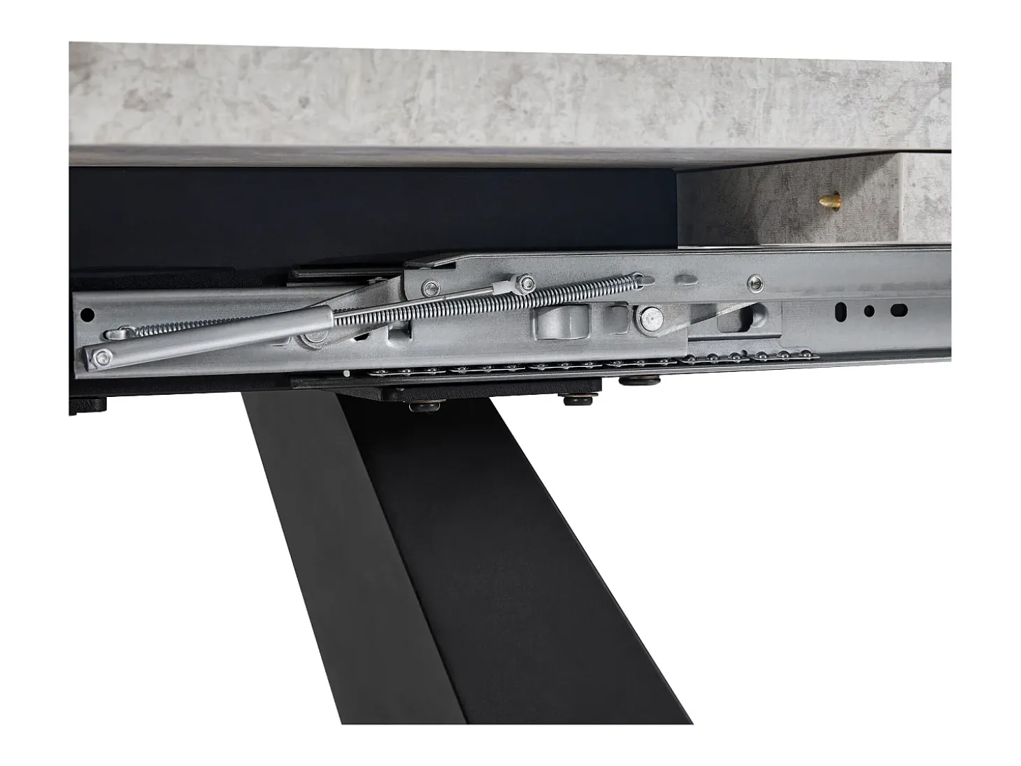 Mesa de comedor extensible 99-159×74cm para 4-6 personas con patas de metal negro - Tapa efecto mármol gris