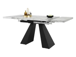 Mesa de comedor extensible 99-159×74cm para 4-6 personas con patas de metal negro - Tapa efecto mármol gris