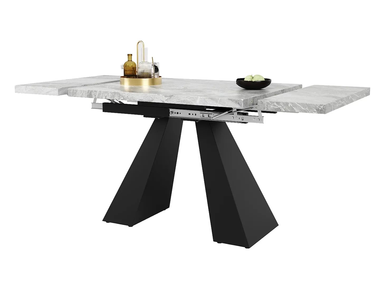 Mesa de comedor extensible 99-159×74cm para 4-6 personas con patas de metal negro - Tapa efecto mármol gris