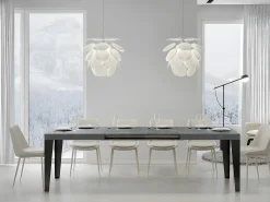Mesa de comedor extensible Flavio-Color Gris cemento-Soporte 2 pies-Alargaderas -Ancho extensible
