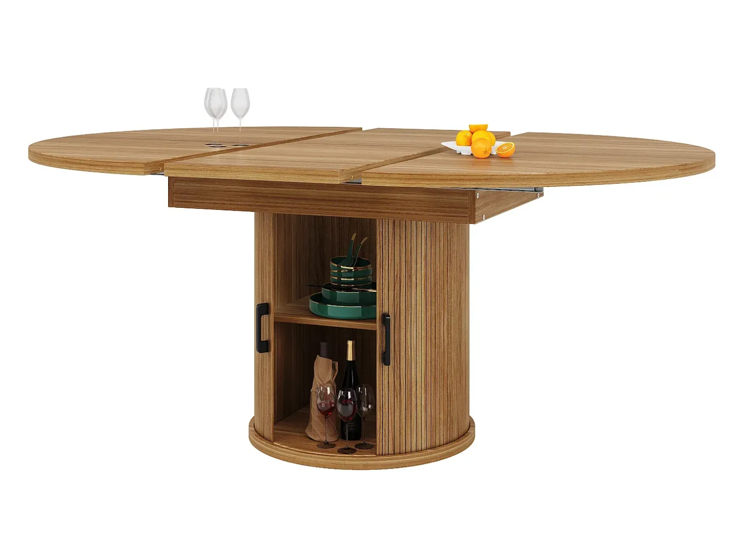 Mesa de comedor extensible redonda/ovalada, MDF, nogal/negro (118x118x76,8cm)