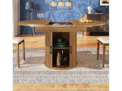Mesa de comedor extensible redonda/ovalada, MDF, nogal/negro (118x118x76,8cm)